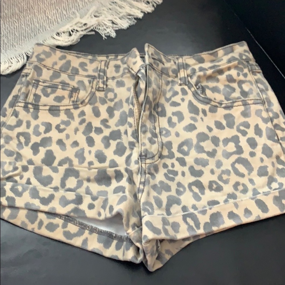 Cheetah denim shorts